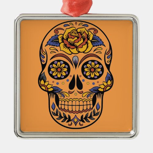 Mexican skull day of the dead metal ornament