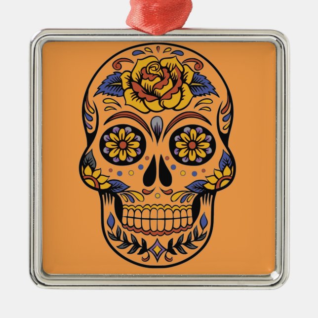 Mexican skull day of the dead metal ornament (Front)