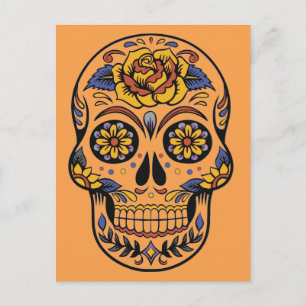 Mexican skull day of the dead postcard