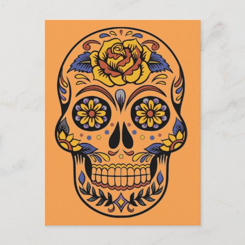 Mexican skull day of the dead postcard