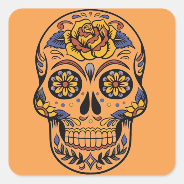 Mexican skull day of the dead square sticker (Front)