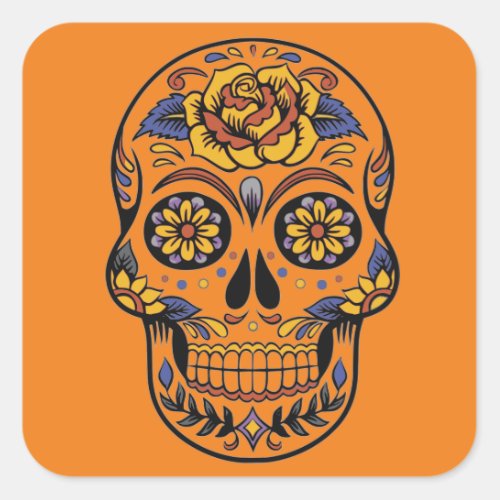 Mexican skull day of the dead square sticker