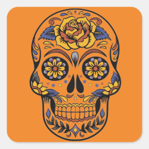 Mexican skull day of the dead square sticker