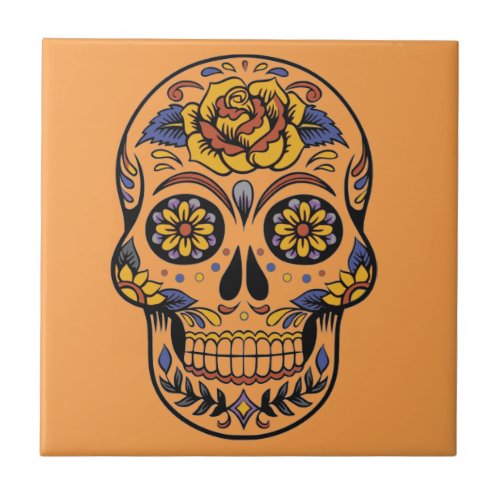 Mexican skull day of the dead tile
