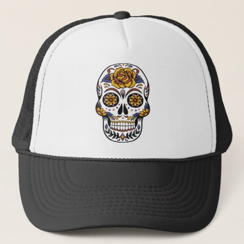 Mexican skull day of the dead trucker hat