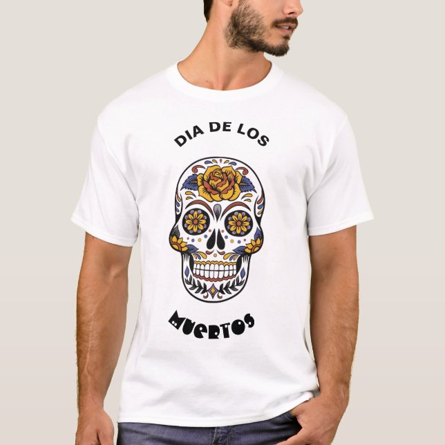 Mexican Skull Dia de los Muertos Halloween T-Shirt (Front)