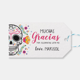 Mexican Skull Floral Fiesta Party Favor Tags
