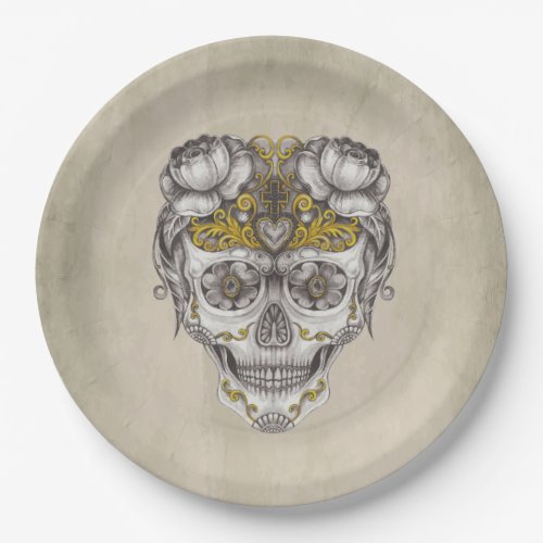 Mexican Skull Halloween Party  Paper Plates