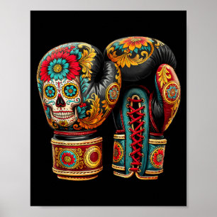 Mexican Skull Sugar Boxing Gloves Aztec Mayan Poster