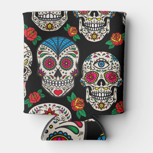 Mexican Skulls  Roses Vintage Design Can Cooler