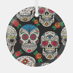Mexican Skulls & Roses: Vintage Design Glass Ornament