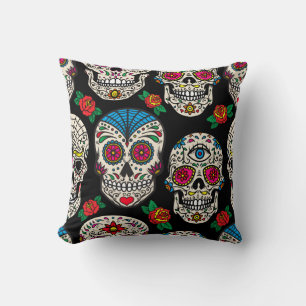 Mexican Skulls & Roses: Vintage Design Throw Pillow