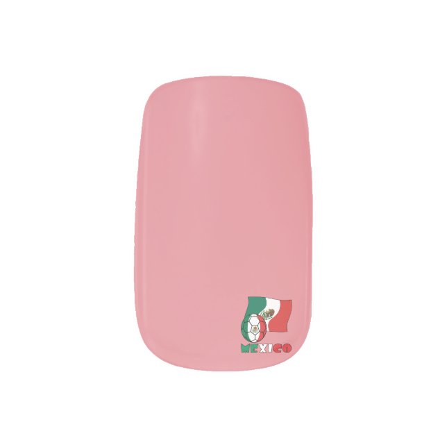 Mexican Soccer Ball and Flag on Pink Minx Nail Art (Right Thumb)