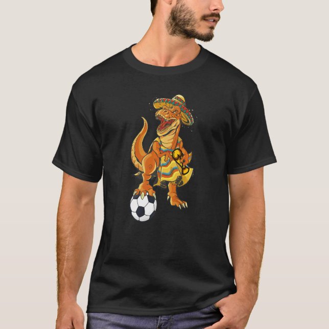 Mexican Soccer Rex Dinosaur Mexico Flag Futbol 202 T-Shirt (Front)