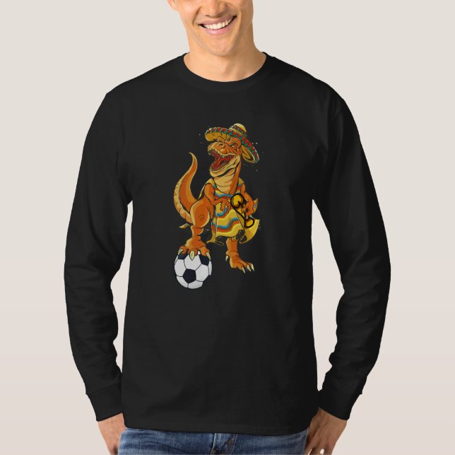 Mexican Soccer Rex Dinosaur Mexico Flag Futbol 202 T-Shirt (Front)
