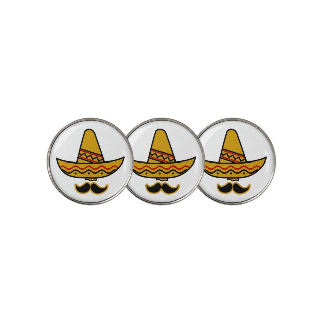 Mexican Sombrero and Mustache Golf Ball Marker (3 Up)