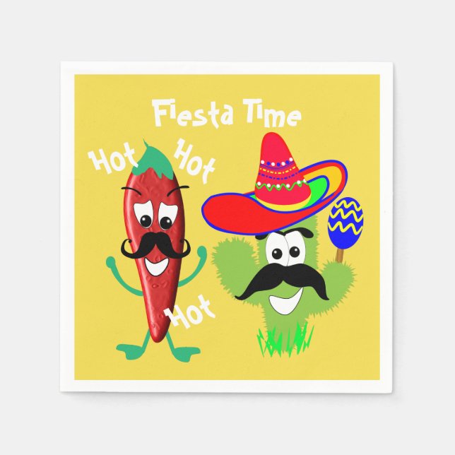 Mexican Sombrero Cactus Chilli Pepper Fiesta Party Paper Napkins (Front)