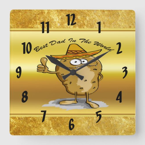 Mexican sombrero hats potato character square wall clock