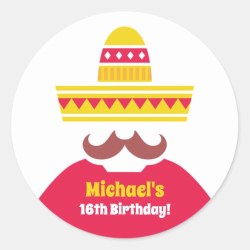 Mexican Sombrero Moustache Birthday Fiesta Sticker