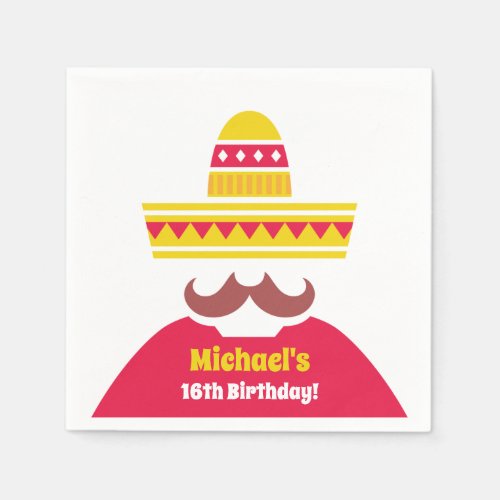 Mexican Sombrero Moustache Birthday Party Supplies Napkins