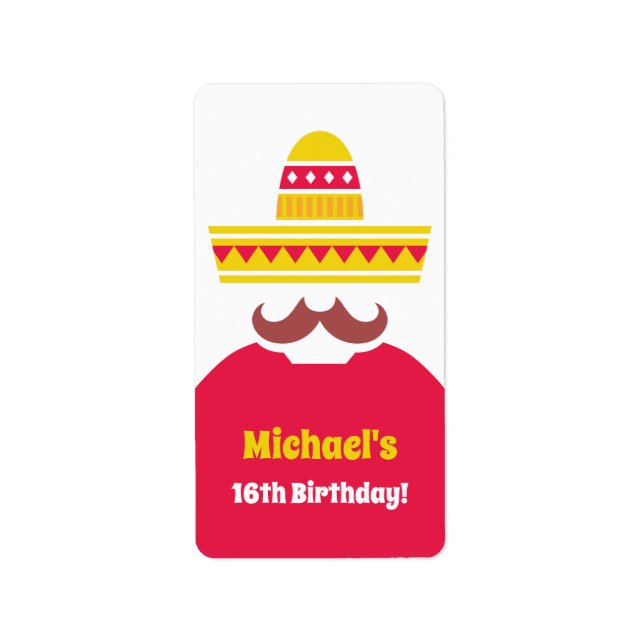 Mexican Sombrero Mustache Birthday Fiesta Label (Front)