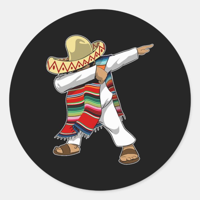 Mexican Sombrero Poncho Dabbing  Classic Round Sticker (Front)