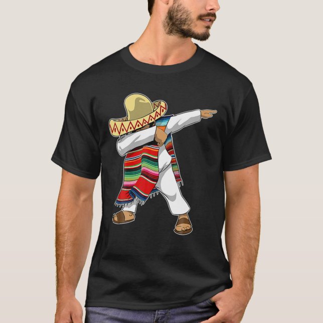 Mexican Sombrero Poncho Dabbing Man T-Shirt (Front)