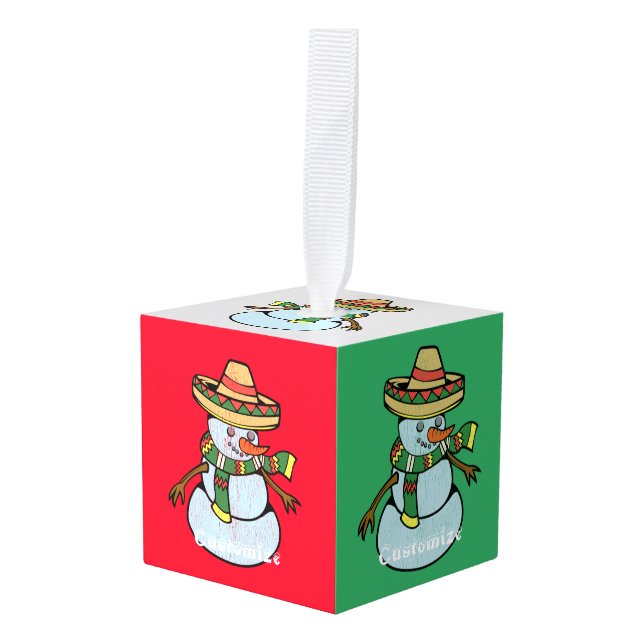 Mexican Sombrero Santa Thunder_Cove Cube Ornament (Front Angled)