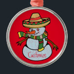 Mexican Sombrero Santa Thunder_Cove Metal Ornament<br><div class="desc">Mexican Sombrero-wearing  Santa  ,  personalize by changing to your name on  any background color</div>