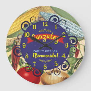 Mexican southwestern foods personalized kitchen large clock