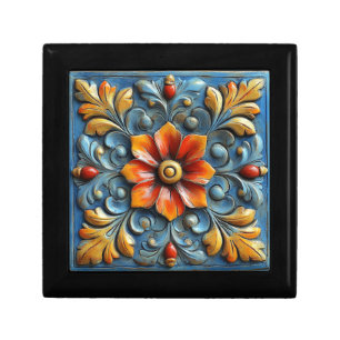 Mexican Spanish Floral Orange and Blue Gift Box