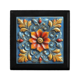 Mexican Spanish Floral Orange and Blue Gift Box