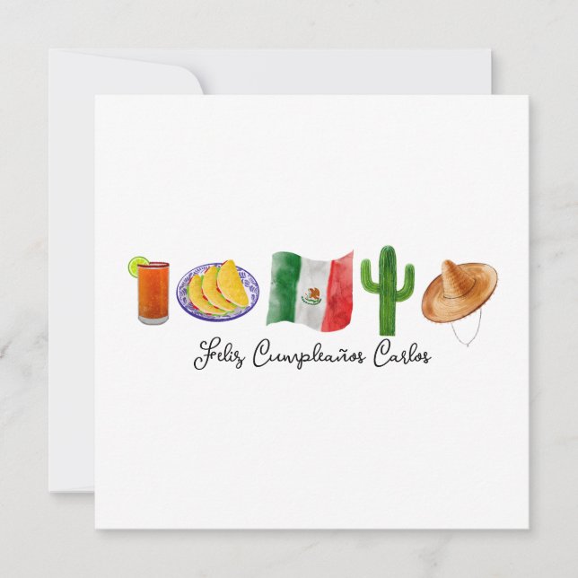  Mexican Spanish Happy Birthday, Feliz Cumpleanos Holiday Card (Front)