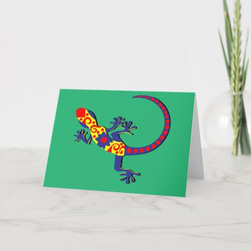 Mexican Style Blue Red and Yellow Gecko Card