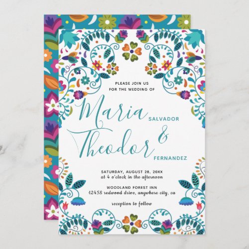 Mexican Style Floral Pattern Luxury Wedding Invitation