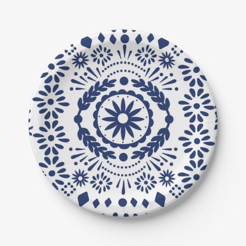 Mexican Style Papel Picado Navy Blue Paper Plates
