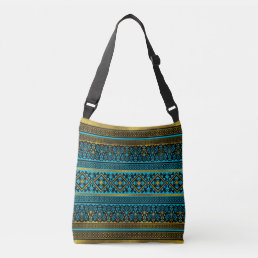 Mexican Style pattern - black, teal and gold Crossbody Bag