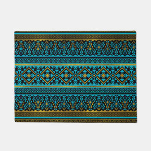 Mexican Style pattern - black, teal and gold Doormat