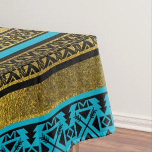 Mexican Style pattern - black, teal and gold Tablecloth