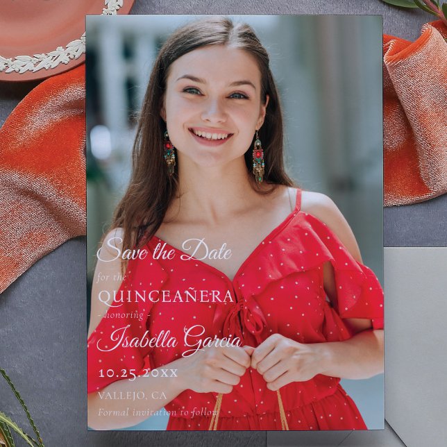 Mexican Style Quinceañera Photo Save the date Announcement (Creator Uploaded)
