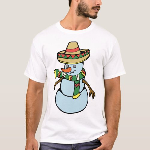 Mexican style snowman wearing a sombrero  T_Shirt
