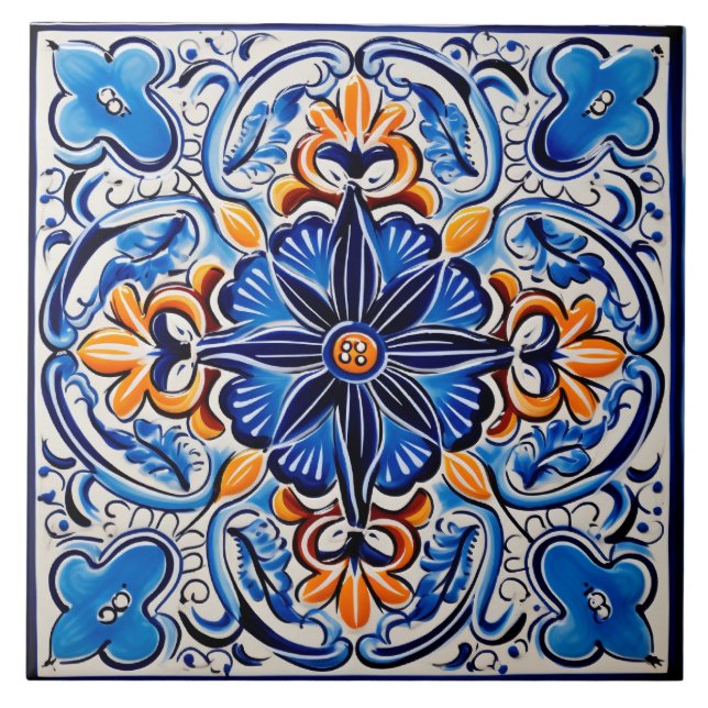 Mexican style themed pattern ceramic tile (Front)