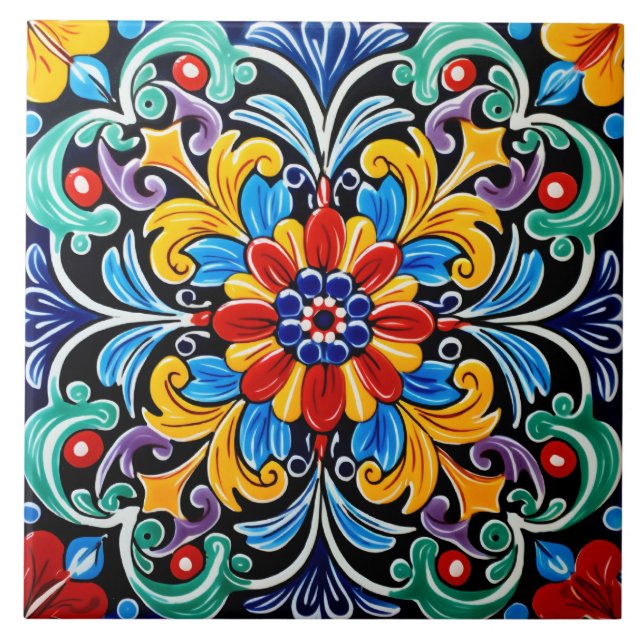 Mexican style themed pattern ceramic tile (Front)