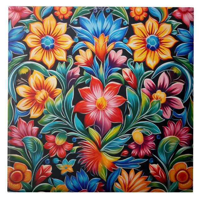 Mexican style themed pattern  ceramic tile (Front)