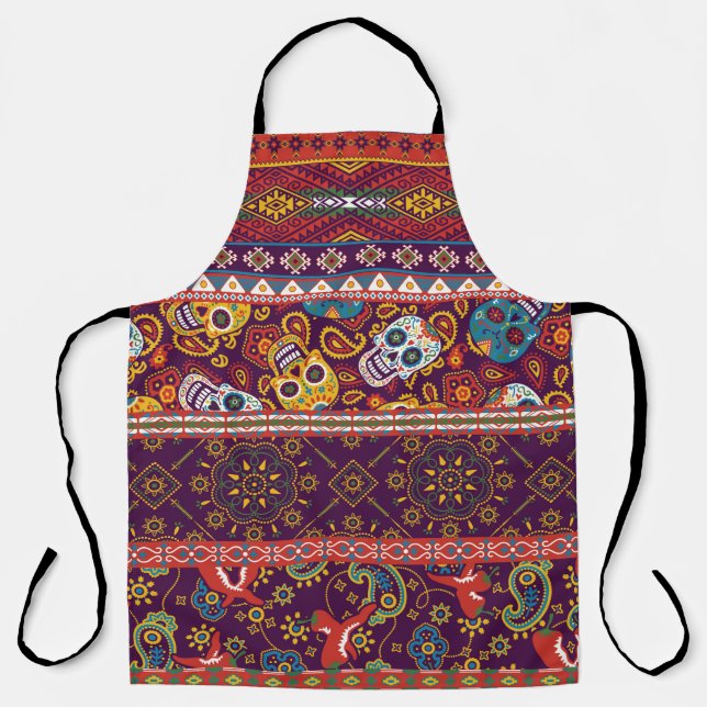 Mexican style traditional fabric patchwork abstrac apron (Front)