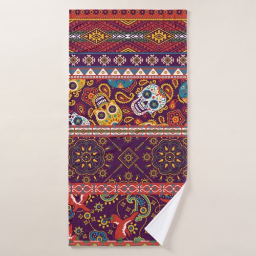 Mexican style traditional fabric patchwork abstrac bath towel