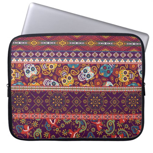 Mexican style traditional fabric patchwork abstrac laptop sleeve