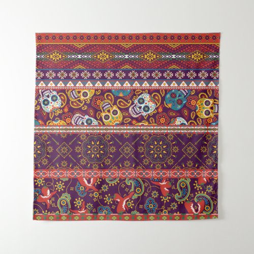 Mexican style traditional fabric patchwork abstrac tapestry