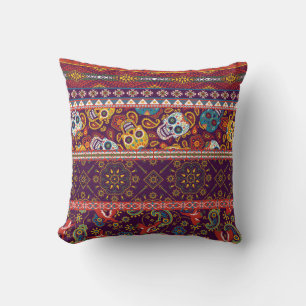 Mexican style traditional fabric patchwork abstrac throw pillow