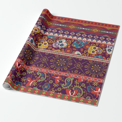 Mexican style traditional fabric patchwork abstrac wrapping paper